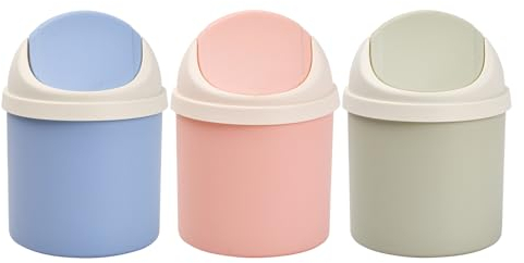 3 Piezas Mini Papelera con Tapa Basculante, Bote Pequeña de Basura de Plástico, Cubo de Almacenamiento de Escritorio con Tapa Abatible, Mini Contenedor de Basura de Mesa de Oficina para Baño Encimera