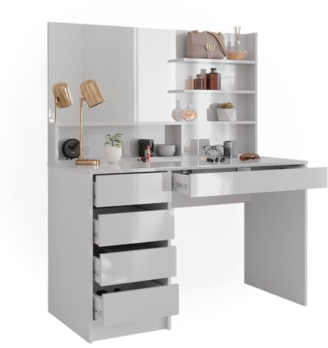 Vicco Schminktisch Weiß Sherry 55x75x145 cm - Kosmetiktisch, 5 Schubladen für unterschiedliche Aufbewahrungsbedürfnisse