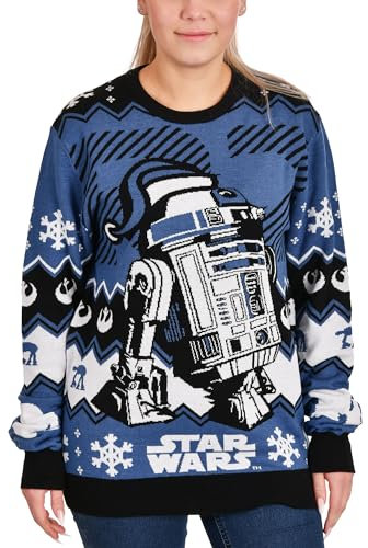 Elbenwald Star Wars Pull en Tricot avec Motif R2-D2 pour Hommes Femmes Unisexe Bleu - L