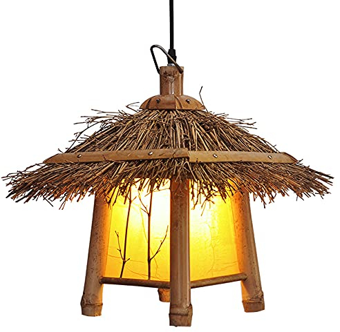 PARREN Hängeleuchte im Wabi-Sabi-Stil mit Lampenschirm aus Pergament, Deckenleuchter, E27, gewebt, aus Bambus, für Restaurant, Bauernhof, an der Decke, verstellbar
