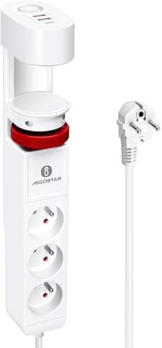 Aigostar Prise de Table avec Interrupteur, Multiprise avec 3 Prises 2 USB et 1 Type C, Multiprise de Bureau avec Câble 1.5M Câble à la Maison et au Bureau, Blanc