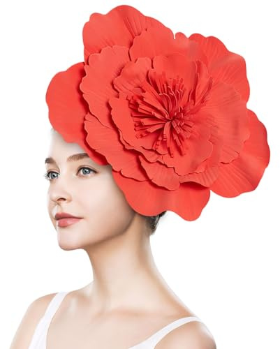 Fascinator mit Blume, Große Blumenhüte für Damen, Großer Blumenhut, Großes Blumen-Stirnband, Kopfbedeckung, Blumen-Fascinator, Stirnband, Große Blumen-Haarbänder (E)