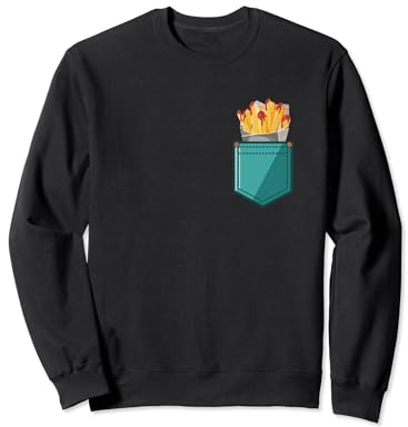 Pommes Frites Tasche mit Ketchup in der Brusttasche Pocket Snack Food Sweatshirt