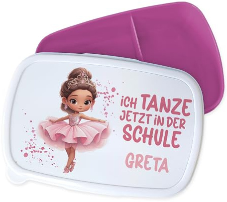 GRAZDesign Personalisierte Brotdose Ballerina für Mädchen, Pink | Zur Einschulung, Jausenbox, Brotbox Schule