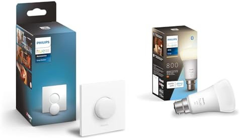 Philips Hue Smart Button Smart Lighting Accessory. Wireless Control of Home Lights, Livingroom & White LED Smart Light Bulb 1 Pack [B22 Bayonet Cap] Warm White