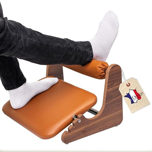 Mszerone® Repose Pied Bureau Ergonomique – Support Cheville Unique, 3 Hauteurs Réglables, Revêtement Similicuir Élégant (MDF), Idéal pour Gaming & Bureau