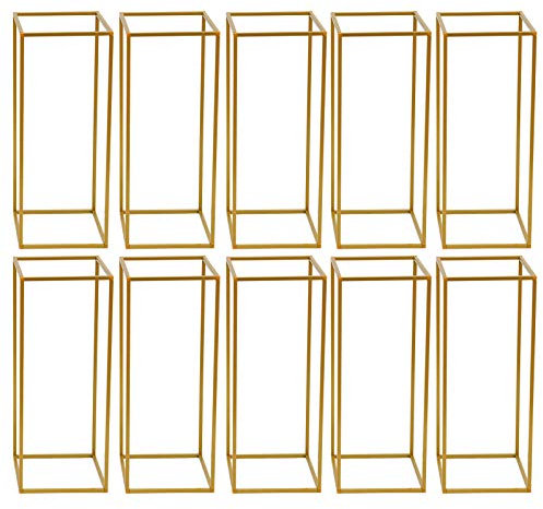 KLOOLIVE Metal Flower Stand, Wedding Centrepieces, Pack of 10, 60 cm High Golden Vase Holder, Geometric Gold Flower Stool, Flower Column, Birthday Party Decoration