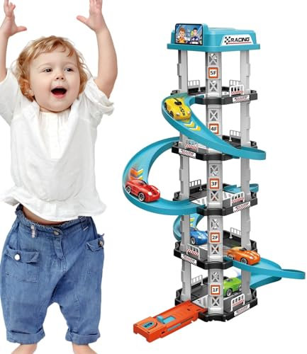 Jouet de Garage de Voiture, Ensemble de Jouets de Garage pour, Voiture de Sport catapulte, Piste de Course de Voiture pour Les Tout-Petits de 1 à 3 Ans avec 2 Voitures, Jouets de Course de Rampe de v