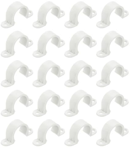 sourcing map 20Pcs PVC Pipe Straps, 20mm Plastic Conduit Strap, Two Hole PVC Pipe Clips for Tube, PVC Pipes, Conduit, Cables, Wire, Cord, Light Grey