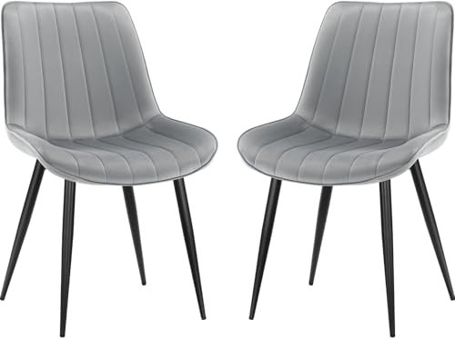 FRUOGO Esszimmerstühle 2er Set,Samt Polesterstuhl,Robuste Metallbeine,Modernes Streifendesign für Esszimmer,Wohnzimmer,Küche,Lounge,Grau