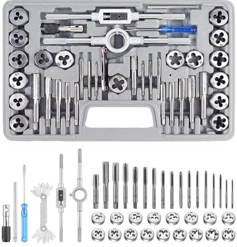 HSEAMALL Set di 40 utensili per maschiatura e filettatura M3-M12 con accessori per giramaschi