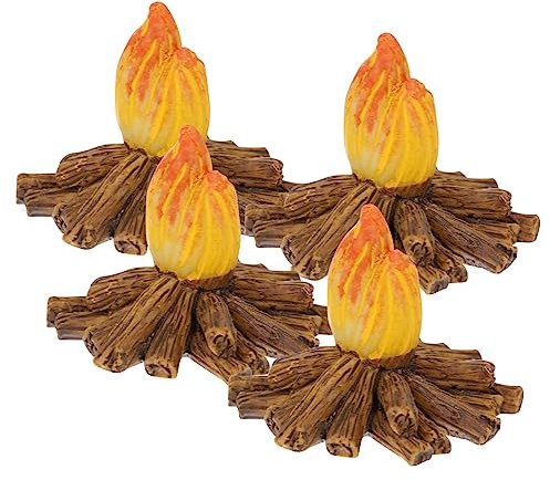 NULYLU Miniatur Harz Lagerfeuer Modell 4 Stück Gartendekoration Mikrolandschaft Kleiner Feuer Künstliche Flammen Langlebig Robust Für Party Thema Und Outdoor