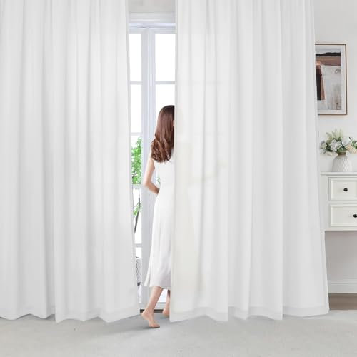 BellaHills White Voile Curtains 84 Drop Non-See-Through Semi Sheer Curtains for Living Room/Bedroom Privacy Protection Light Filtering Net Curtain for Windows 2 Panels, 55 x 84 Inch, White
