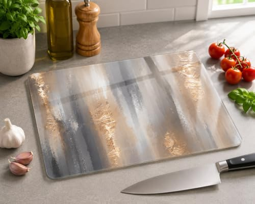 Planche à découper en verre trempé pour cuisine, rectangulaire avec pieds en caoutchouc, résistante à la chaleur, antidérapante | 30 cm x 40 cm | (Kanvas Dokulu)