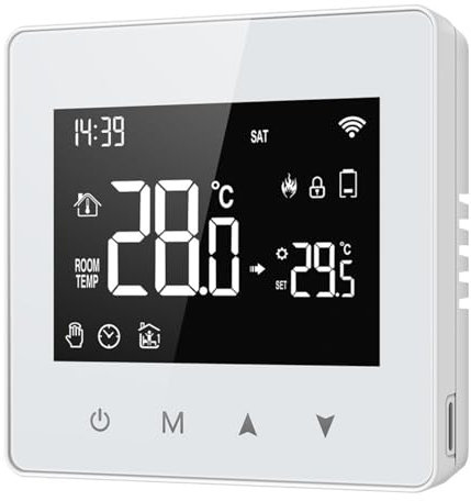 TUYA Wifi Thermostat, Programmable Smart Thermostat, Smart Chronothermostat Compatible with Alexa and Google Home, Battery Powered, White
