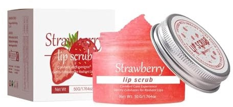 Masques et Gommages pour Les Lèvres,Vanille Exfoliants et Traitements pour Les Lèvres,masques pour Le Sommeil Nocturne,Kits de Soins pour Les Lèvres Gercées et Sèches (50g, fraise)