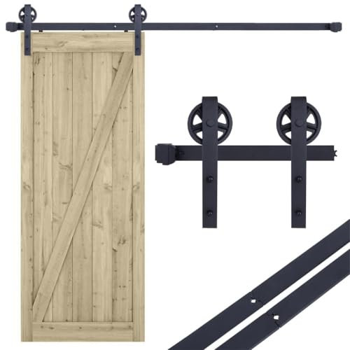 EGTink 150cm Schiebetür Komplettset,Schiebetürbeschlag für Schiebetürsystem,Schwarz Schiebetür Schiene für 1 Holztür