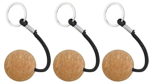 YSJCHEBS Porte-Clés Boule Ronde en Liège 3 Pièces, Porte-Clés Boule Flottante en Bois, Porte-Clés Créatif, Équipement De Sports Nautiques