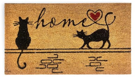 Tex family Tappeto Ingresso Esterno in Cocco - Zerbino Antiscivolo Home con Gattini Stilizzati - 40x70 cm