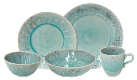 Costa Nova Geschirrset Madeira: 5-teiliges Steinzeug-Set mit craqueliertem Finish, Spülmaschinen- & Mikrowellenfest, Tafelservice für eine Person mit Tellern, Schale & Tasse, Blau