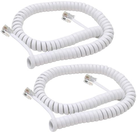 2 PCS Telephone Handset Cable Cord 3 Meters, Landline Phone Cable Coiled RJ9 RJ10 RJ22 4P4C, High Elasticity Phone Handset Cord Coiled Length 3-10 Feet, White