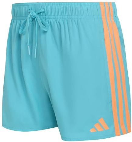 adidas Men's 3 Stripes Swim Shorts 3 INCH, Lucid Cyan/Lucid Orange, XL