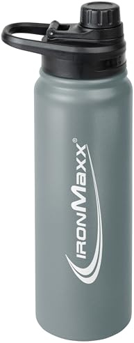 IronMaxx Warm- und Kaltflasche – Aschgrau 700 ml | Isolierte Edelstahl Trinkflasche Auslaufsicher Robust Langlebig Leicht & Handlich Große Fitness Wasserflasche Gym Sport