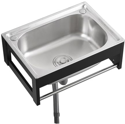 Serchou Wandmontiertes Edelstahlspülbecken mit Halterung Großes Handwaschbecken mit Einzelbecken(52 * 38CM/20.5 * 15INCH)