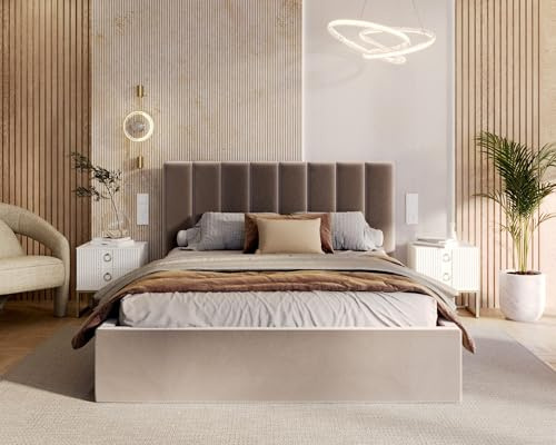 FDM Polsterbett mit Bettkasten 90x200 120x200 140x200 160x200 180x200 cm – Stauraumbett aus Velours, gepolstertes Kopfteil, Lattenrost & Metallrahmen, klappbar, Made IN EU (Paris Mouse, 180x200)