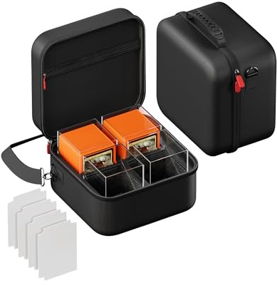 ProCase Deckbox für MTG/YuGiOh/TCG, Spielkarten Tragetasche mit 4 Fächern und 4 Kristallboxen für 400+ doppelt geschützte Karten, Tragbare Kartenaufbewahrung für MTG, YuGiOh, TCG -Schwarz