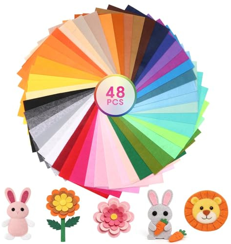 NZNSML 48 Stück Bastelfilz 48 Farben Filz zum Basteln 20x30cm Filzplatten | Bunt Filz Basteln Filzstoff zum Nähen Felt Fabric für DIY Handwerk Decoration Kunsthandwerk Nähen Patchwork Heimwerken