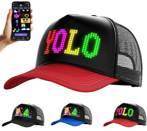 WLDOCA RGB Programmierbare LED Baseballkappe - APP Steuerung mit Laufschrift Display für Damen Herren, Outdoor, Partys, Angeln, Laufen