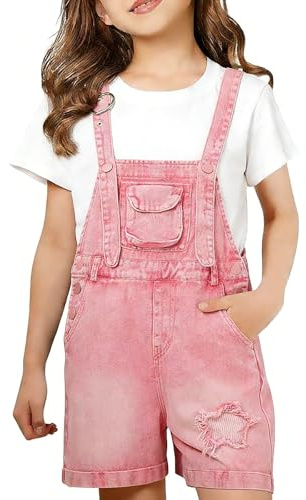 TYUSGH Salopette in denim per ragazze, pantaloncini corti per bambini, con toppa a stella, gamba larga, tuta corta estiva con tasca