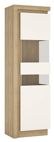 Furniture To Go Lyon Tall narrow display cabinet (RHD) (including LED lighting) in Riviera Oak/White High Gloss