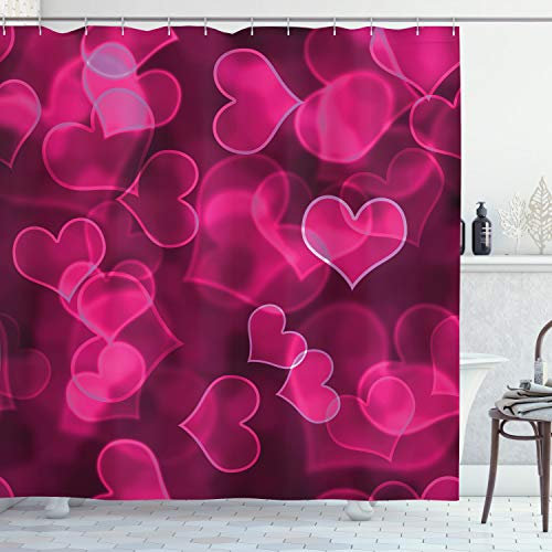 ABAKUHAUS Hot Pink Duschvorhang, Herz Verschwommen, Stoffliches Gewebe Badezimmerdekorationsset mit Haken, 175 x 180 cm, Magenta Pink