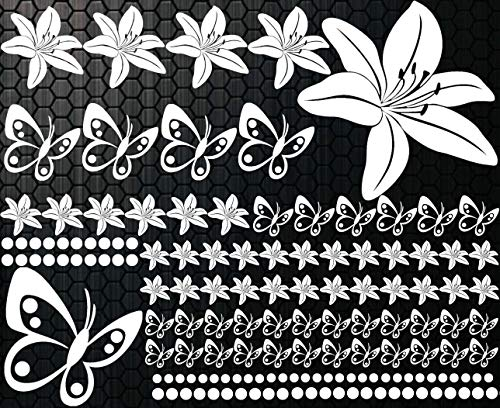 HR-WERBEDESIGN 108-teiliges LILIEN Aufkleber Hibiskus Blumen Schmetterlinge Hawaii WANDTATTOO 1