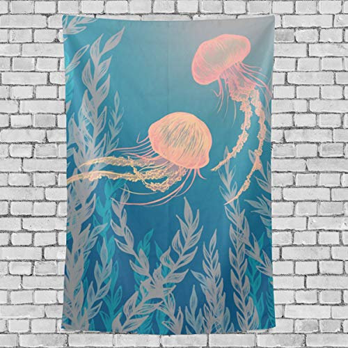 MONTOJ Betttuch mit Quallen und blauem Seetang-Muster, Wandkunst, Wandbehang, vertikal, Pink