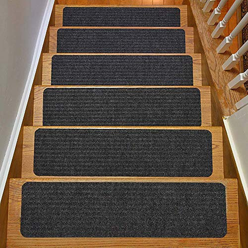 RugStylesOnline Colección De Peldaños De Escalera Antideslizante Interior Alfombra Antideslizante Peldaños De Escalera |Gris Oscuro|Juego de 13 (7 x 24 Pulgadas)
