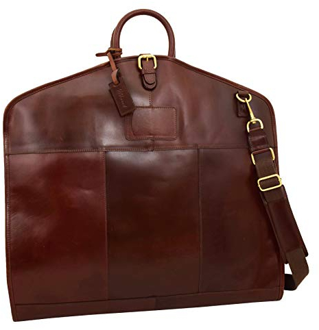 Echtes Dunke Hellbraun Leder Slim Anzüge Träger Kleidungsstück Weiche Luxus Reisetasche HLG644
