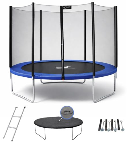 Kangui Trampolin, rund, Schwarz, Durchmesser 250 cm, mit Netz, Leiter, Abdeckplane und Befestigungsset