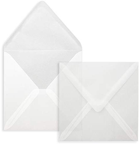 Briefumschläge Transparent - 25 Stück - quadratische Kuverts 15,5 x 15,5 cm - Starke Qualität - 92Gramm/m² - Nassklebung - ohne Fenster