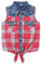 Bienzoe Fille Plaid Denim sans Manches Décontractée Chemisier Rouge/Noir 14