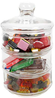 Glas-Bonboniere zum Anbieten oder Aufbewahren von Süßigkeiten, Erdnüsse, Pralinen, Bonbon Spender Dispenser Glasbehälter (3 Ebenen)