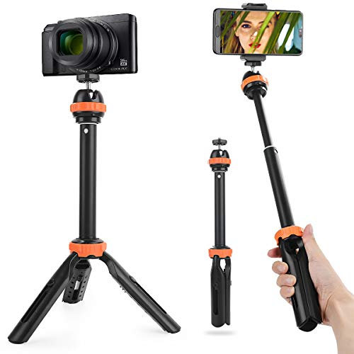 FOMITO Extension Pole Tripod, Mini Selfie Stick Tripod Stand Handle Grip for Canon Nikon Sony SLR DSLR Cameras, iPhone 11 Pro Max Samsung OnePlus Google Smartphone Vlogging