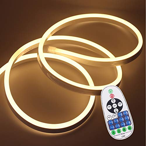 XUNATA 4M Warmweiß 220V Dimmbares LED Neon Streifen IP65 Wasserdicht Diffusion Flexibles LED Lichtschlauch mit 23 Tasten IR Fernbedienung und 220V 750W Transformator Netzteil