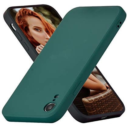 UEEBAI Case for iPhone XR, Ultra Slim Straight Side Liquid Silicone Case Precise Cut-outs Gel Rubber TPU Bumper Case Smooth Lovely Shell Shockproof Protective Cover for iPhone XR - Dark Green