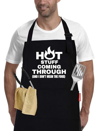 APRONPANDA Funny Cooking Grilling BBQ Aprons for Men, Adjustable Chef Kitchen Apron with 2 Pockets, Birthday Christmas Gifts for Men, Him, Dad