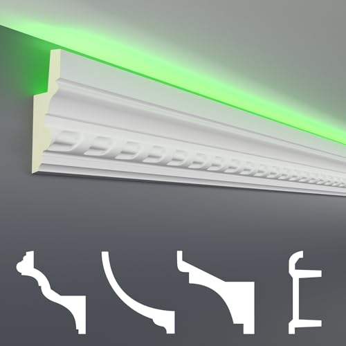 HEXIM LED Stuckleisten Sparpakete - Indirekte Beleuchtung mit Deckenleisten aus PU, leicht & lichtundurchlässig- (10m LED-5) Stuckprofil Profil