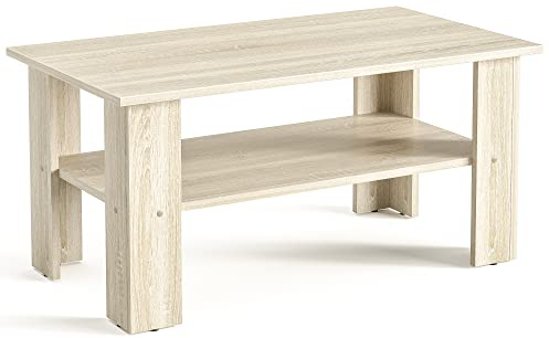 KOMTO Couchtisch Sonoma Eiche Vienna - Wohnzimmertisch Modern Couchtisch Holz 90 x 50 x 43 cm Tisch Rechteckig Wohnzimmer Coffee Table Beistelltisch Sofatisch Kaffeetisch