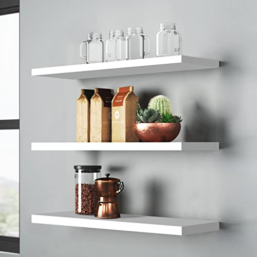 OUDIE Weiß Wandregal, 3er-Set Schweberegal, Moderne Weiss Wand Regal, Dekorative Wandregal, Verwendung für Wohnzimmer, Küche, Schlafzimmer, Büro, Flur und mehr, 40cm Lang